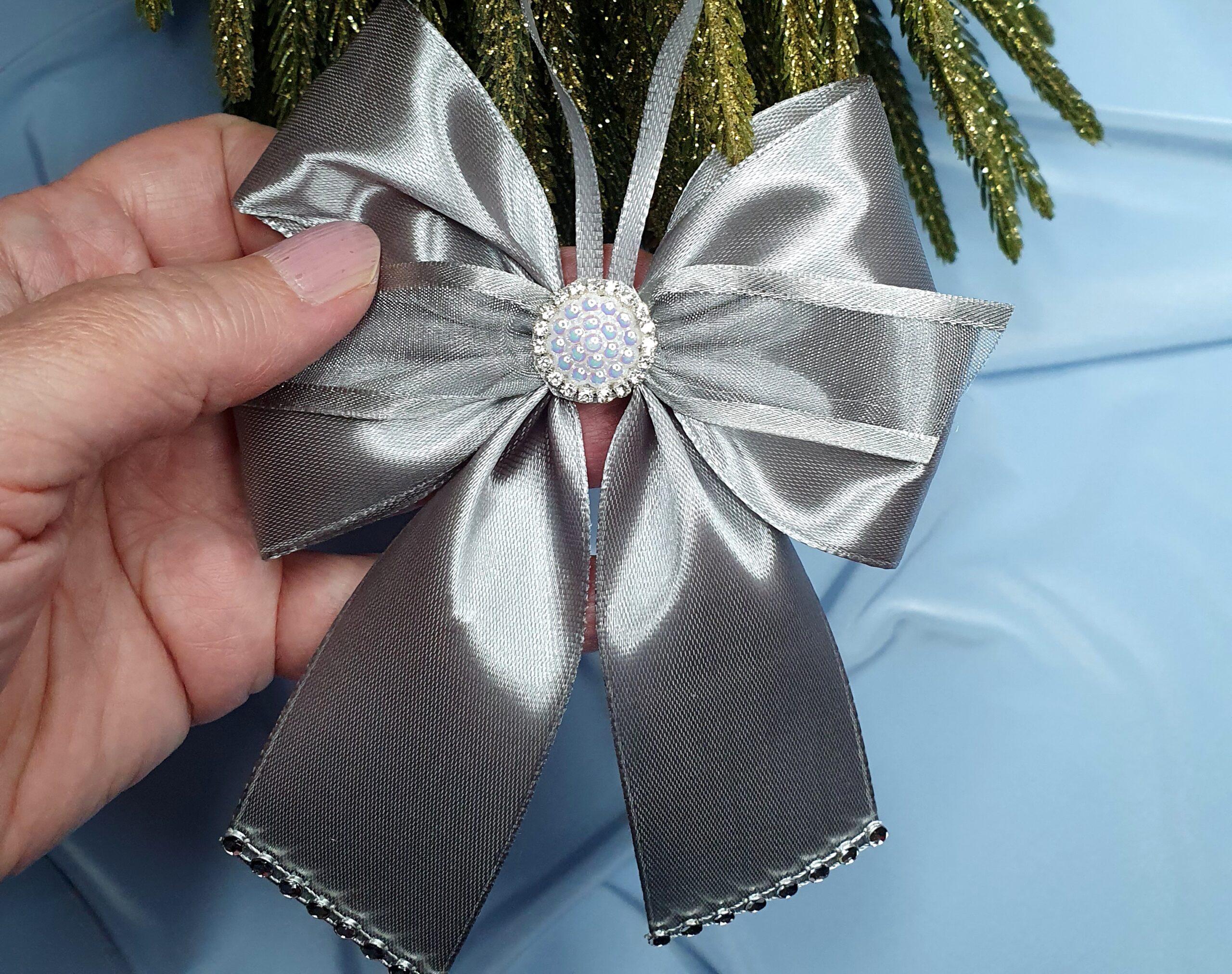 Set of Grey Silk Christmas Bows - Image 3