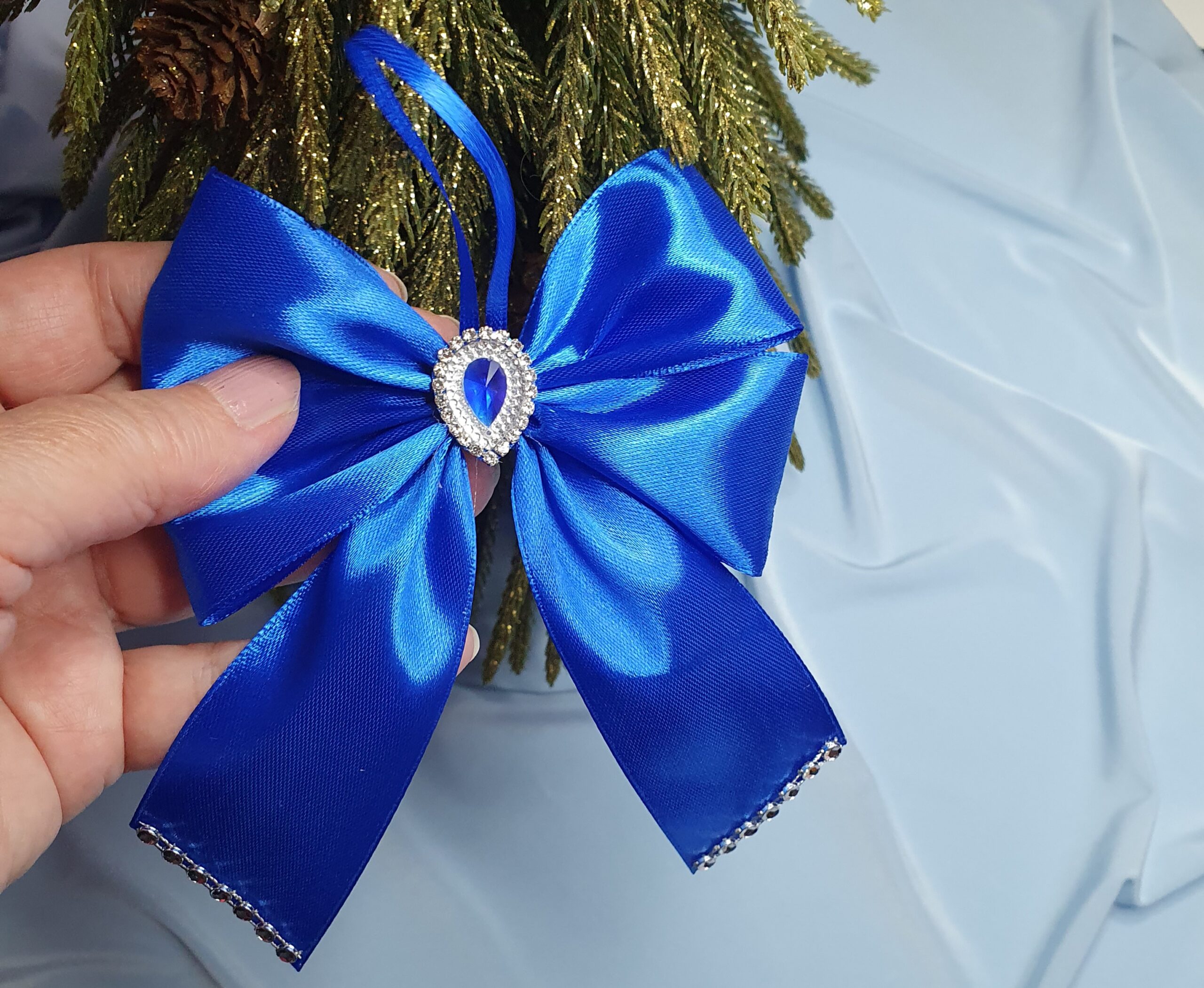 Set of Blue Silk Christmas Bows - Image 5