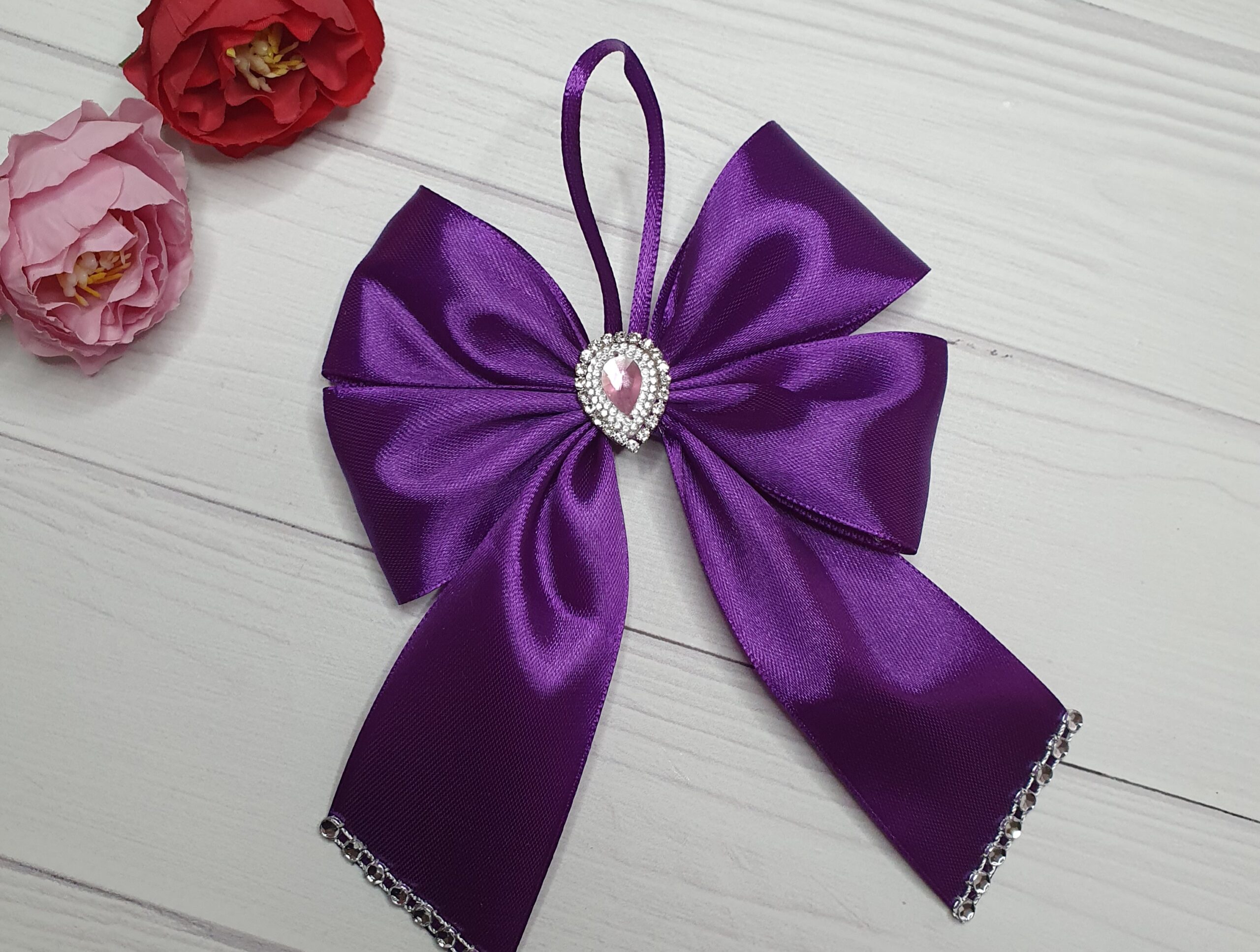 Set of Violet Silk Christmas Bows - Image 2