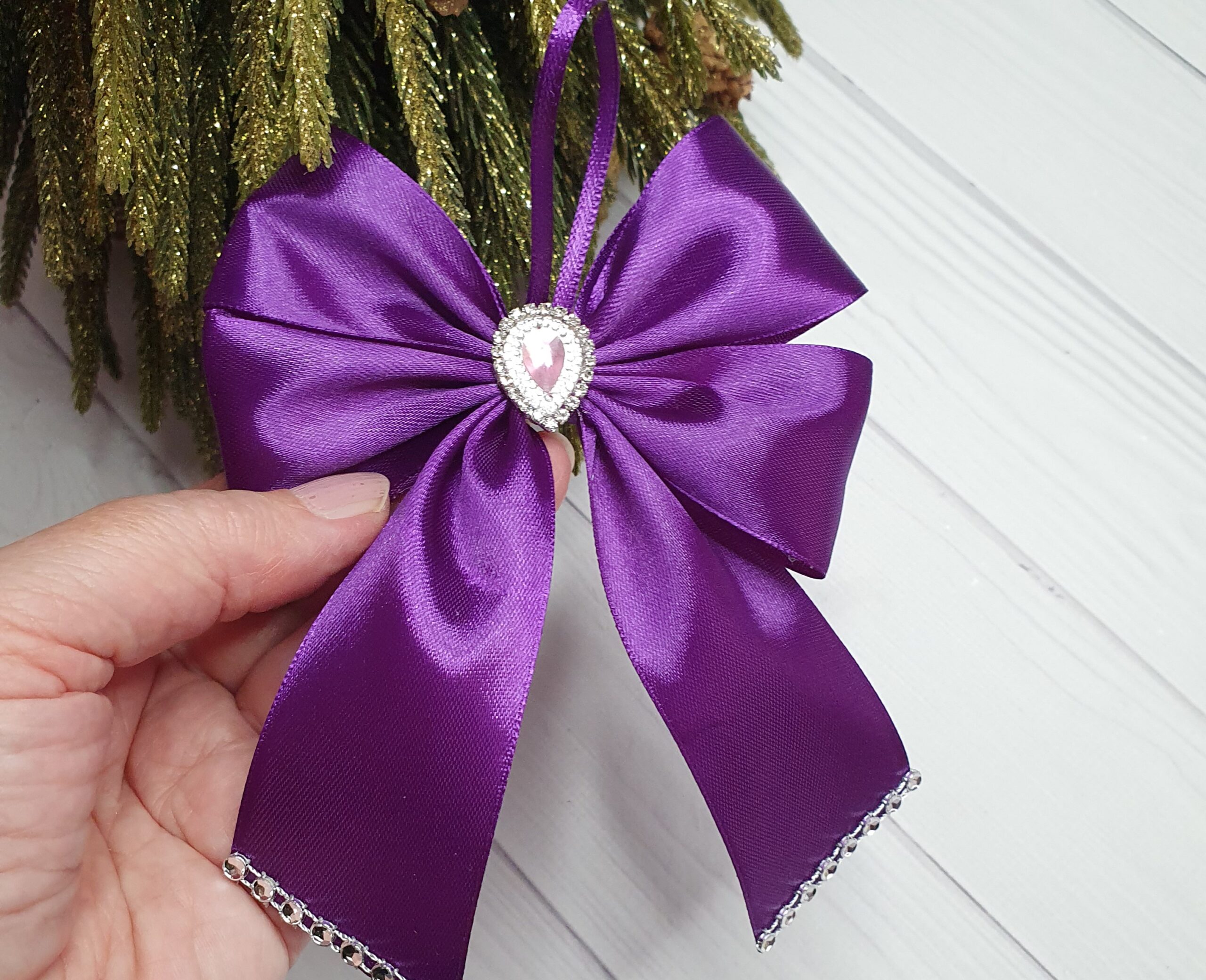 Set of Violet Silk Christmas Bows - Image 4