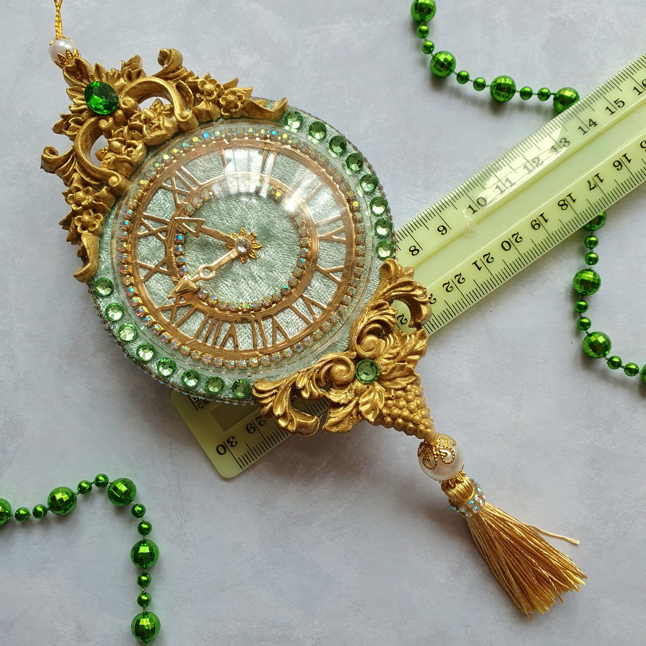 Mint Green Velvet Baroque Christmas Clock Ornament - Image 5