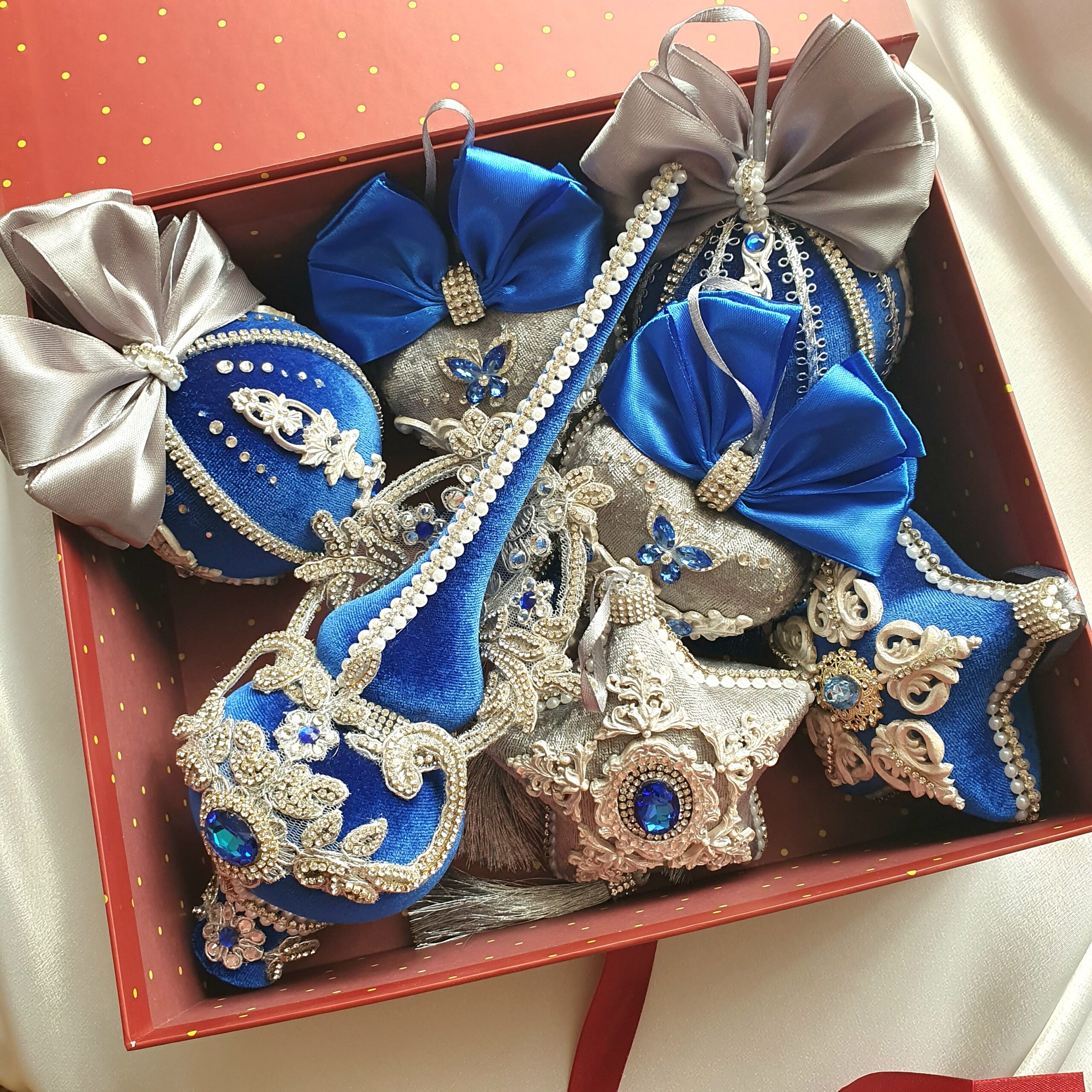 Blue and Gray Velvet Christmas Ornaments Set - Image 11
