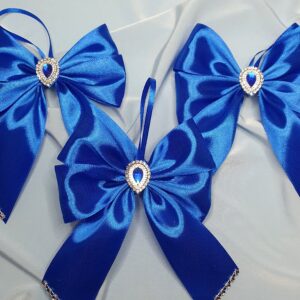 Set of 10 handmade blue silk Christmas bows with elegant shimmer for holiday decorations