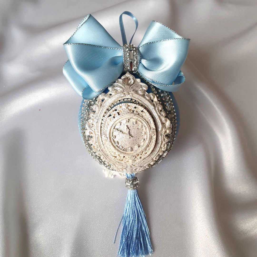 Light Blue Velvet Christmas Ornament Set - Image 2
