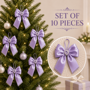 Set of 10 handmade lilac silk Christmas bows with elegant shimmer for holiday decorations