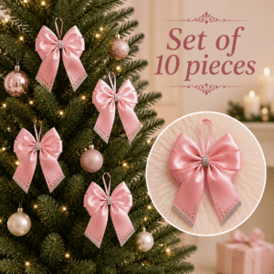 Set of 10 luxury handmade silk Christmas tree bows in champagne and bronze with gold details
