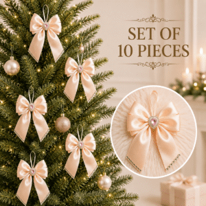 Set of 10 handmade cream silk Christmas bows with elegant shimmer for holiday decorations