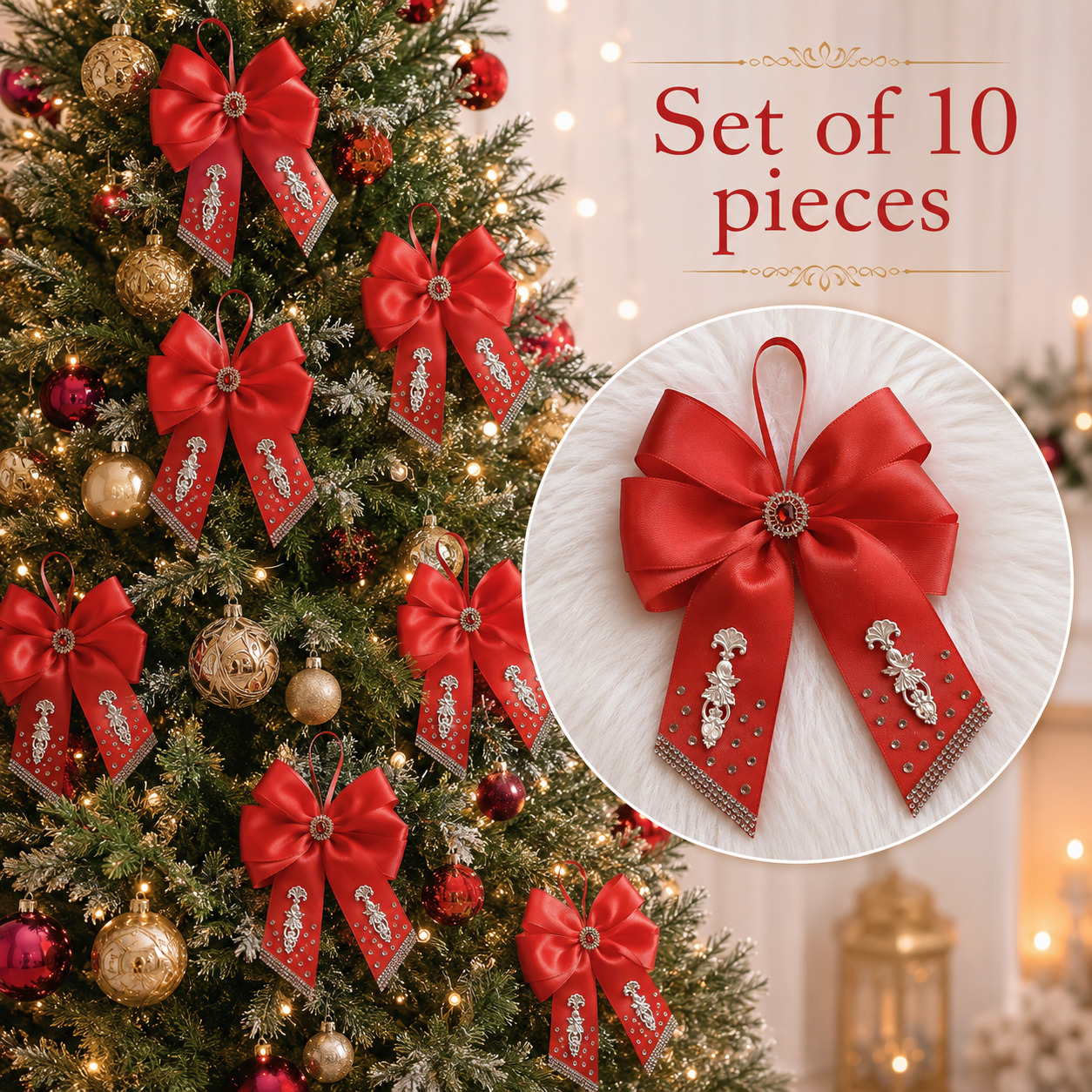 Luxury Red Silk Christmas Bows Set