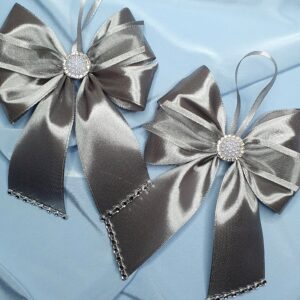 Set of 10 handmade grey silk Christmas bows with elegant shimmer for holiday decorations