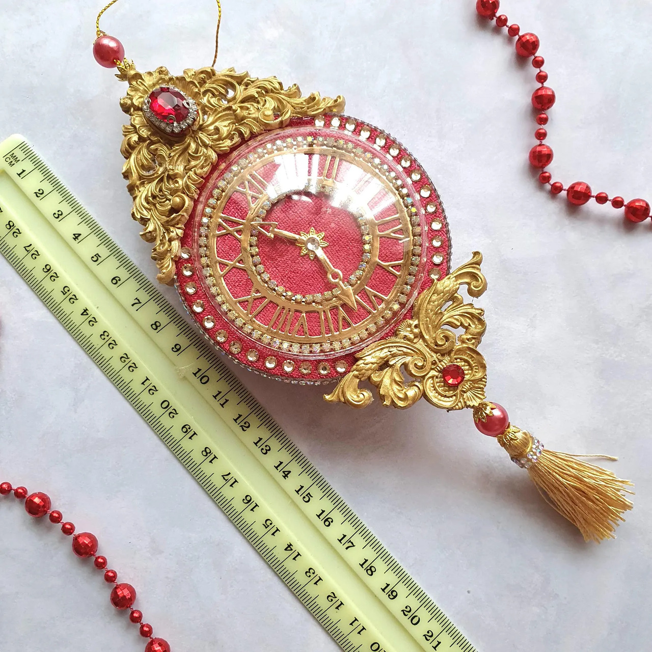 Red Velvet Clock Christmas Ornament - Image 4