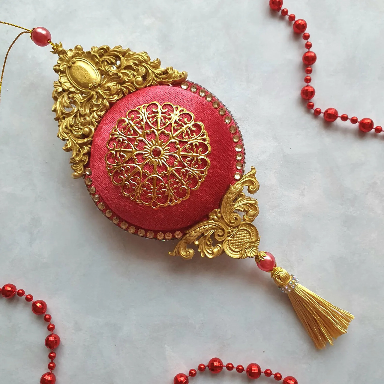 Red Velvet Clock Christmas Ornament - Image 3