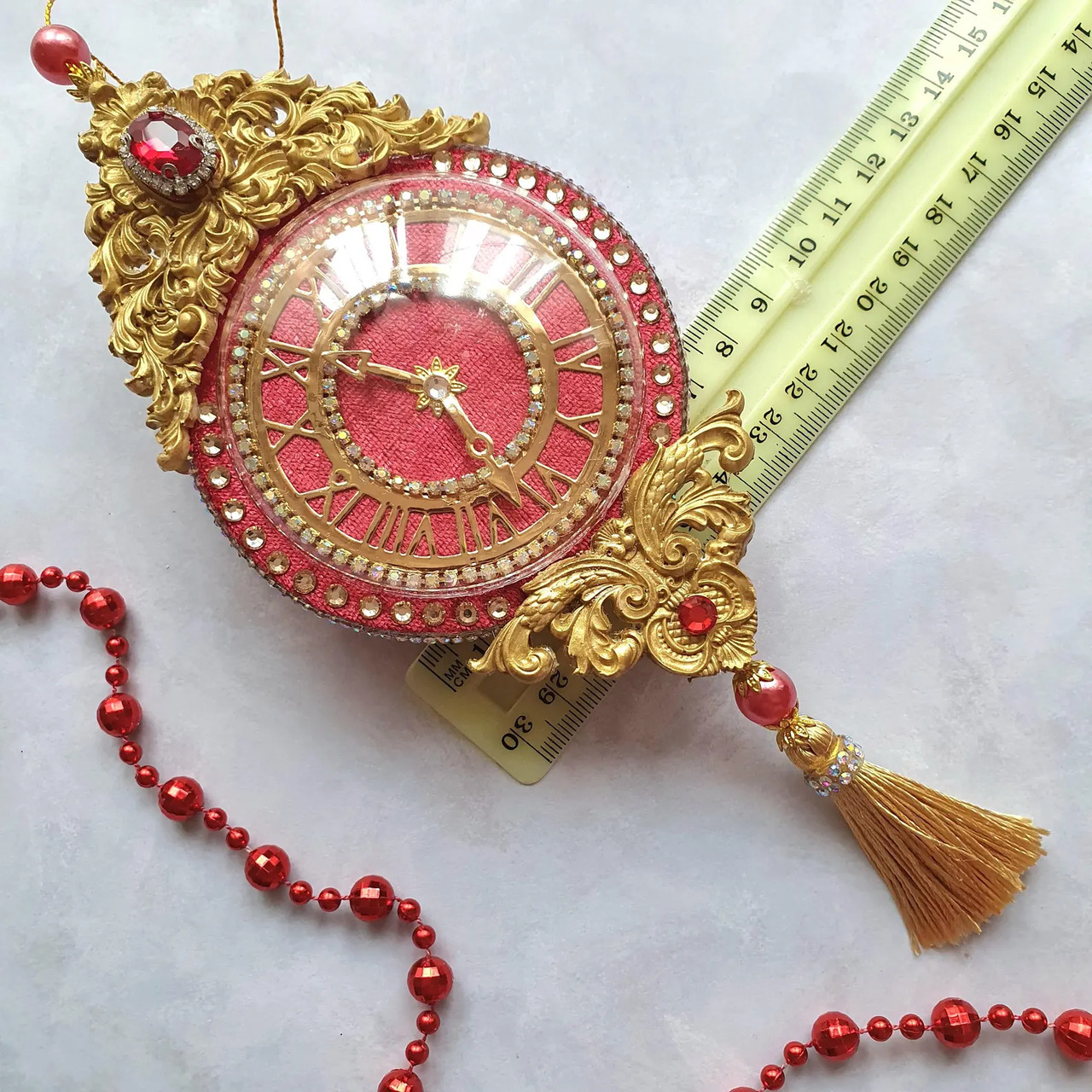 Red Velvet Clock Christmas Ornament - Image 5