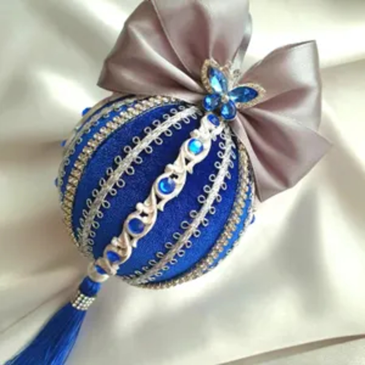 Blue and Gray Velvet Christmas Ornaments Set - Image 4