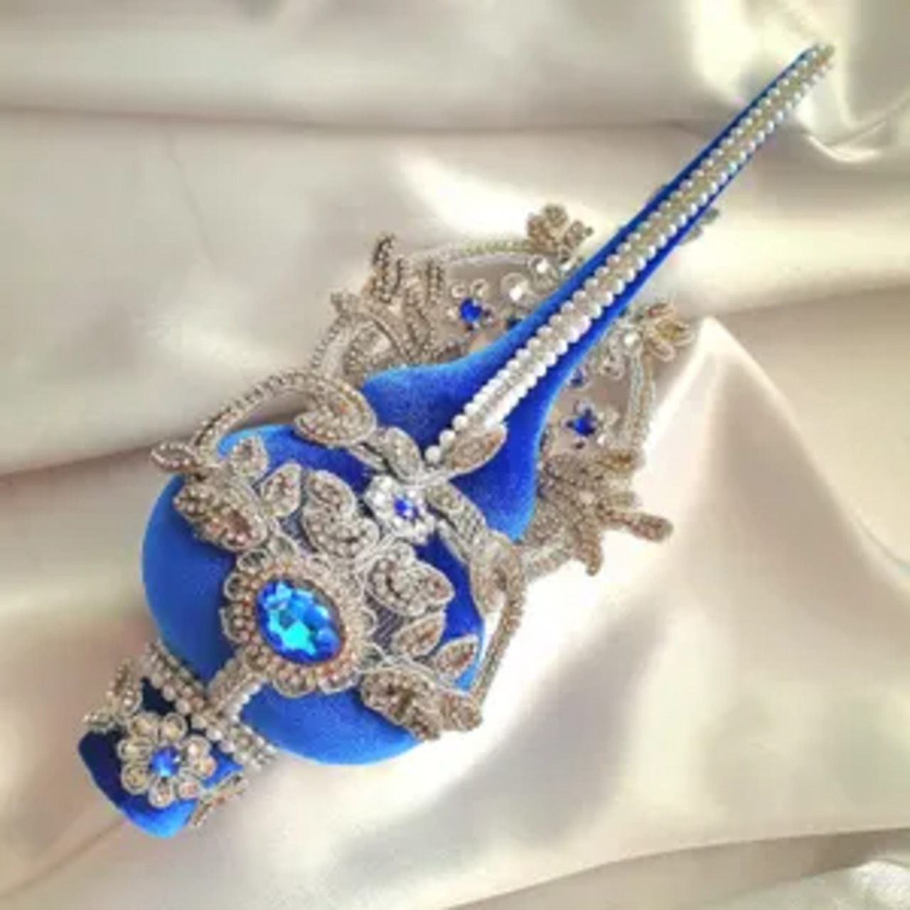 Blue and Gray Velvet Christmas Ornaments Set - Image 2