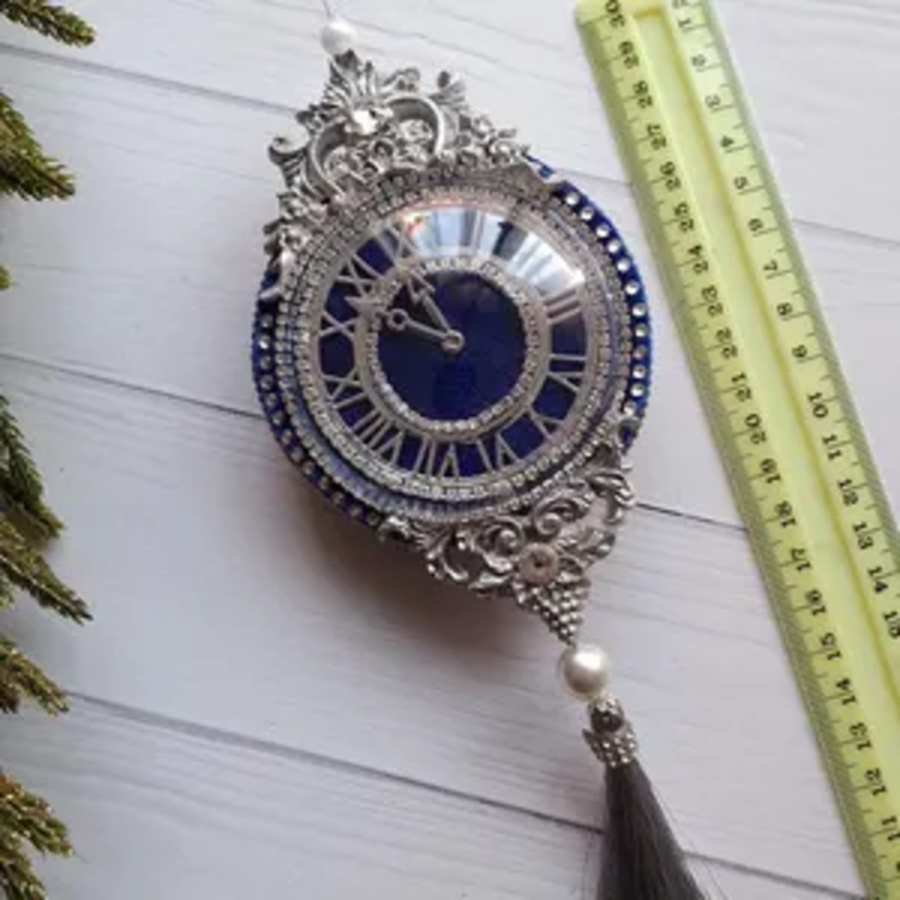 Exclusive Handmade Blue Christmas Clock Ornament - Image 4