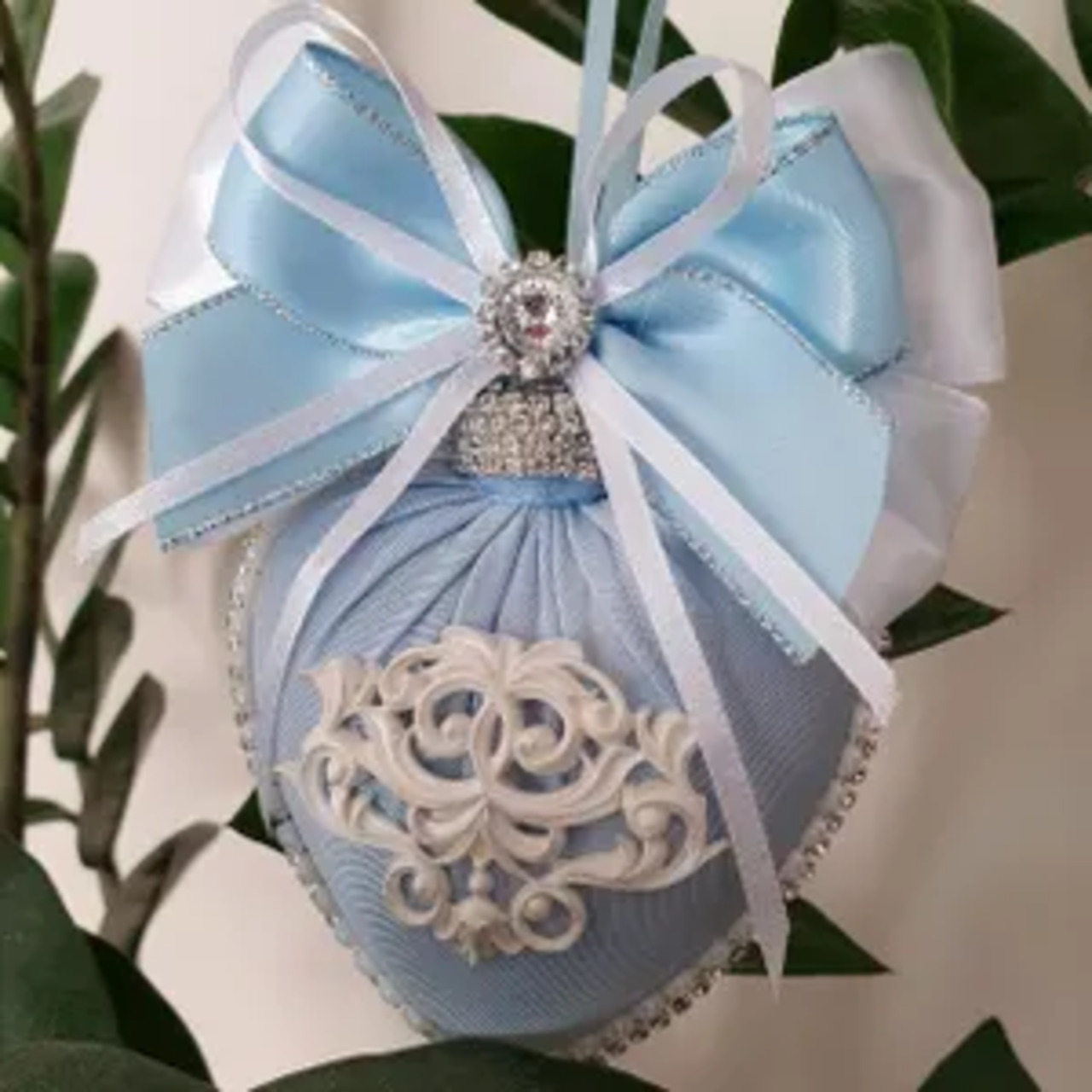 Handmade Blue Silk Christmas Ornament Set - Image 3