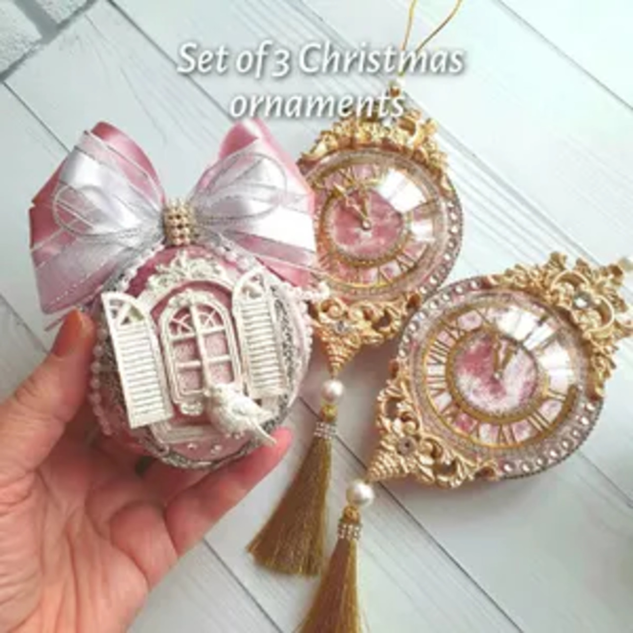 Pink Velvet Christmas Ornament Set - Image 3