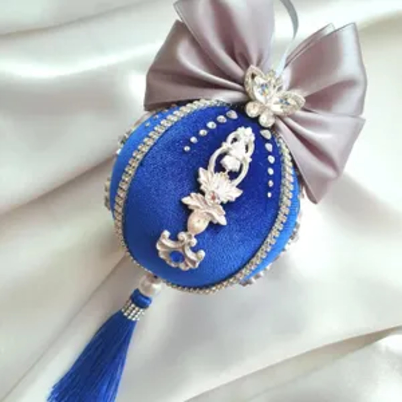 Blue and Gray Velvet Christmas Ornaments Set - Image 5