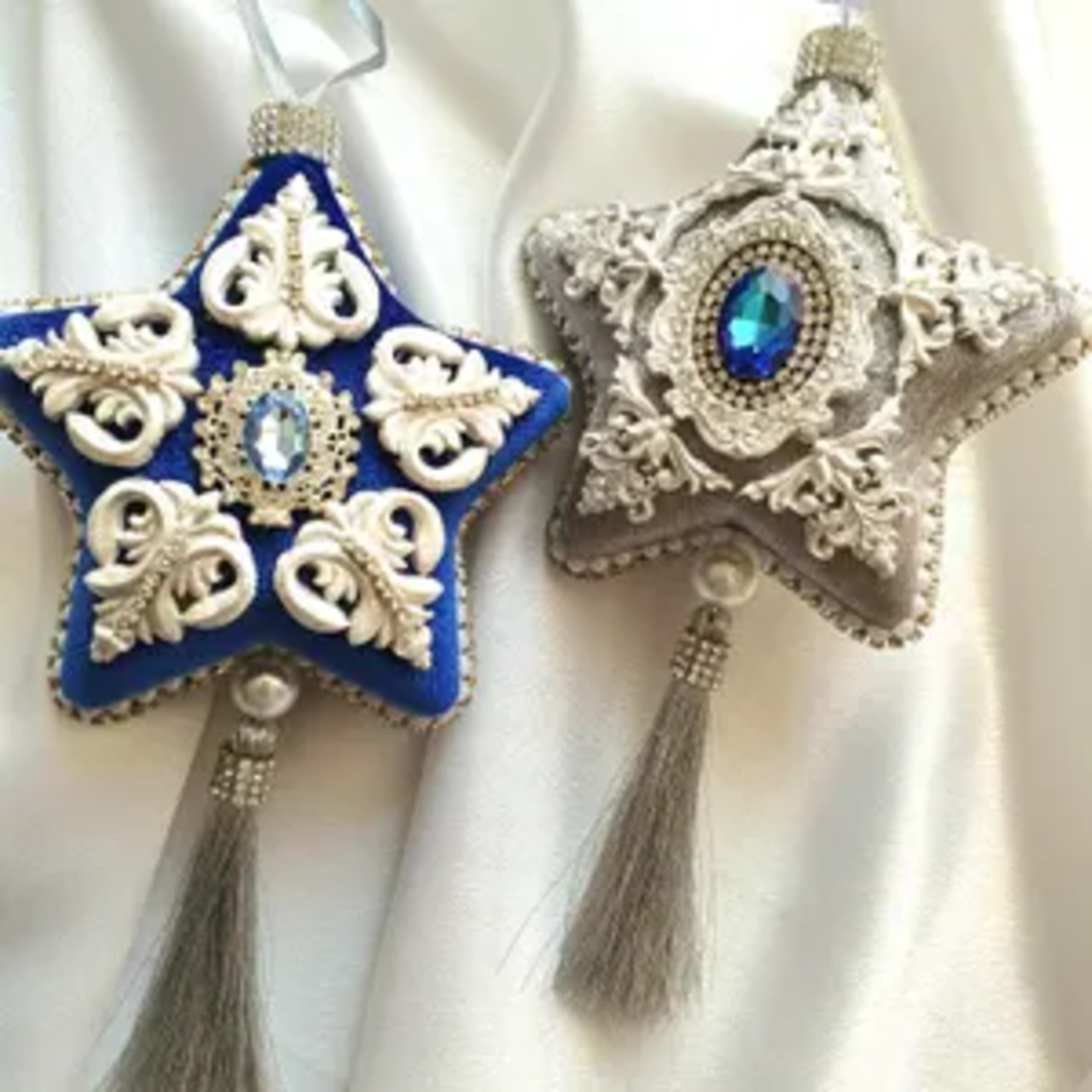 Blue and Gray Velvet Christmas Ornaments Set - Image 6