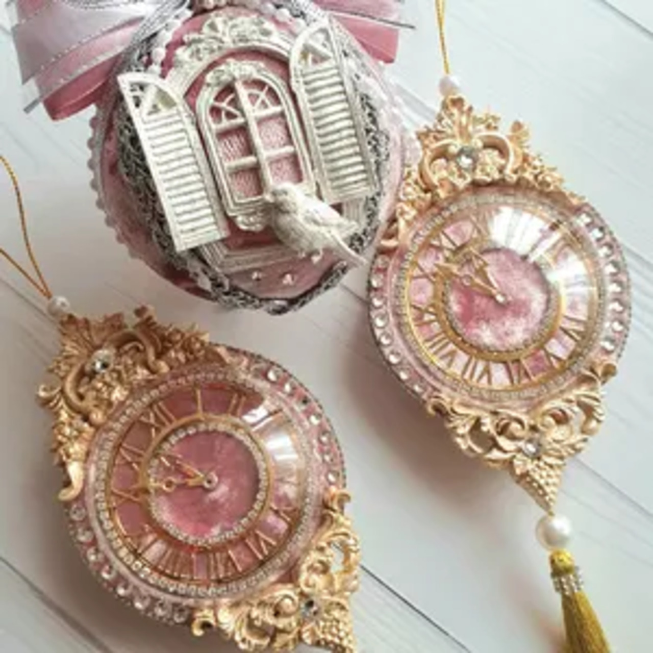 Pink Velvet Christmas Ornament Set - Image 2