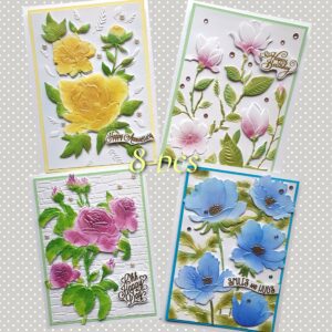 Set of 8 handcrafted 3D greeting cards with embossing and rhinestones for celebrations and gifts