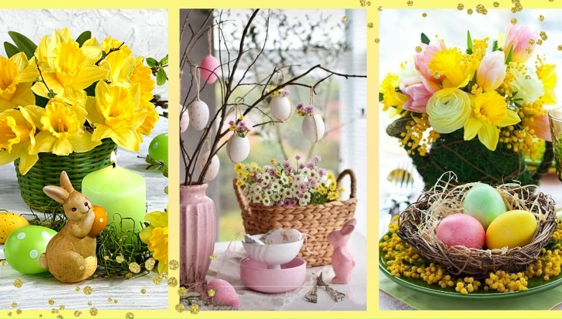 Handmade Easter decorations styled on a spring holiday table