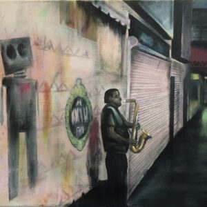 The Saxophonist — Acrylic Painting of Urban Night