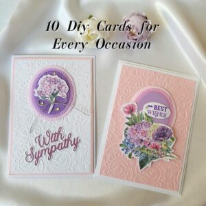 Set of 10 delicate handmade greeting cards with embossing and foam embellishments