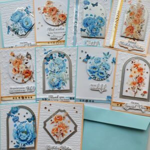 Set of 10 handmade floral greeting cards with 3D butterflies, rhinestones, and embossing