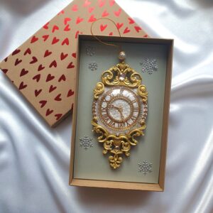 Christmas clock ornament in a gift box, a unique handmade Christmas gift