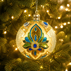 Bright stained glass style acrylic Christmas ornament 10 cm with gold accents and crystals, handmade holiday tree decoration