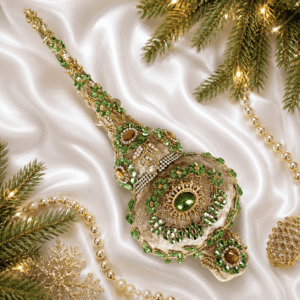 Handmade beige velvet Christmas tree topper with rhinestones and stones on acrylic base, luxury neutral holiday decor for Christmas tree 28 cm
