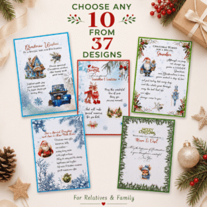 Custom Holiday Greeting Cards Set of 10 Handmade Designs from 37 Unique Illustrations – Personalized Christmas Cards for Family, Friends & Loved Ones, Blank Inside