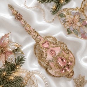 Handmade pink velvet Christmas tree topper in modern minimalist style with rhinestones on acrylic base, 28 cm luxury holiday decor