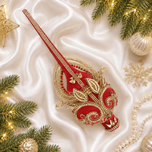 Handmade red velvet Christmas tree topper with gold accents, rhinestones and stones on acrylic base, luxury traditional holiday decor 28 cm