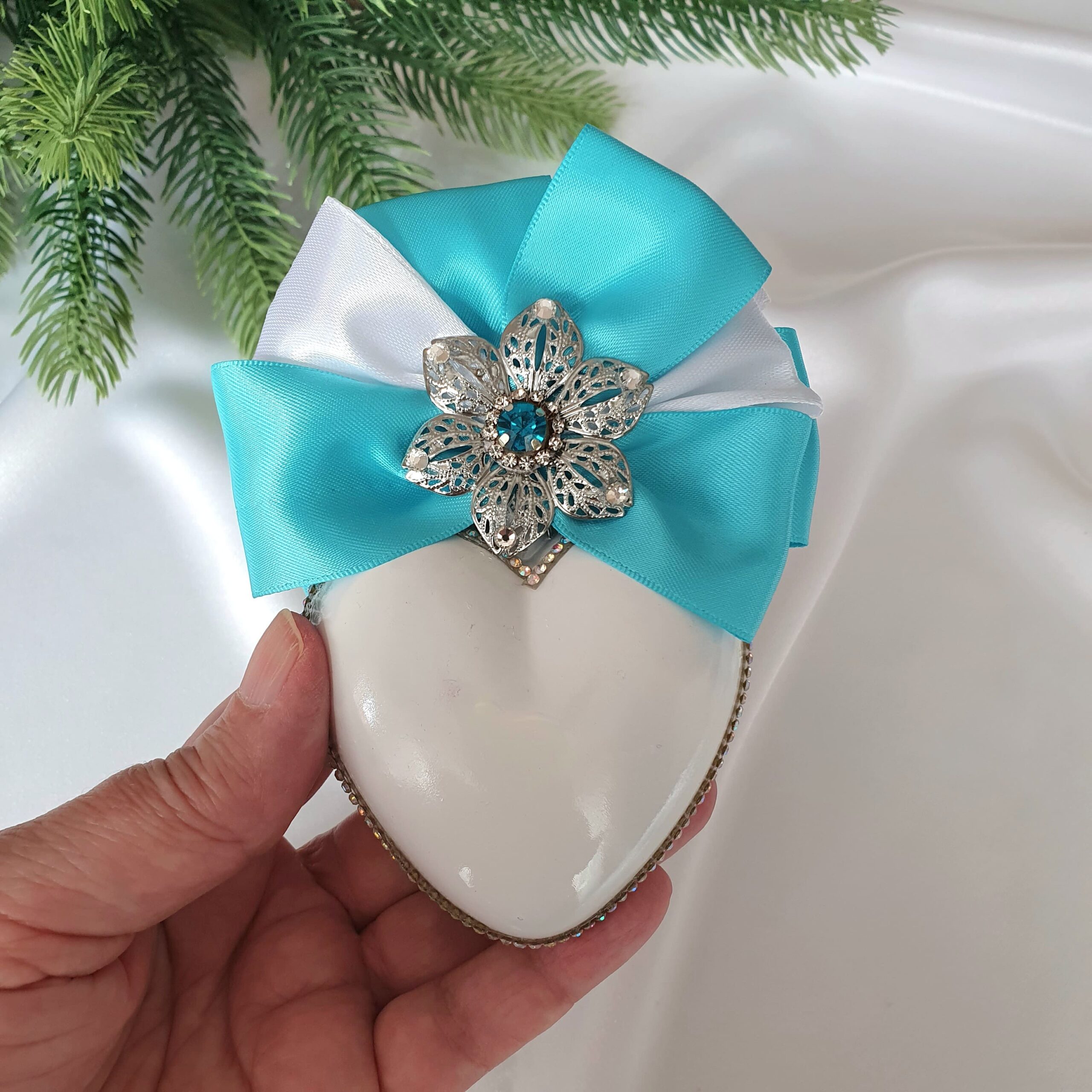 Turquoise Teal and White Christmas Ornament Set – Handmade Luxury Tree Decor - Image 6