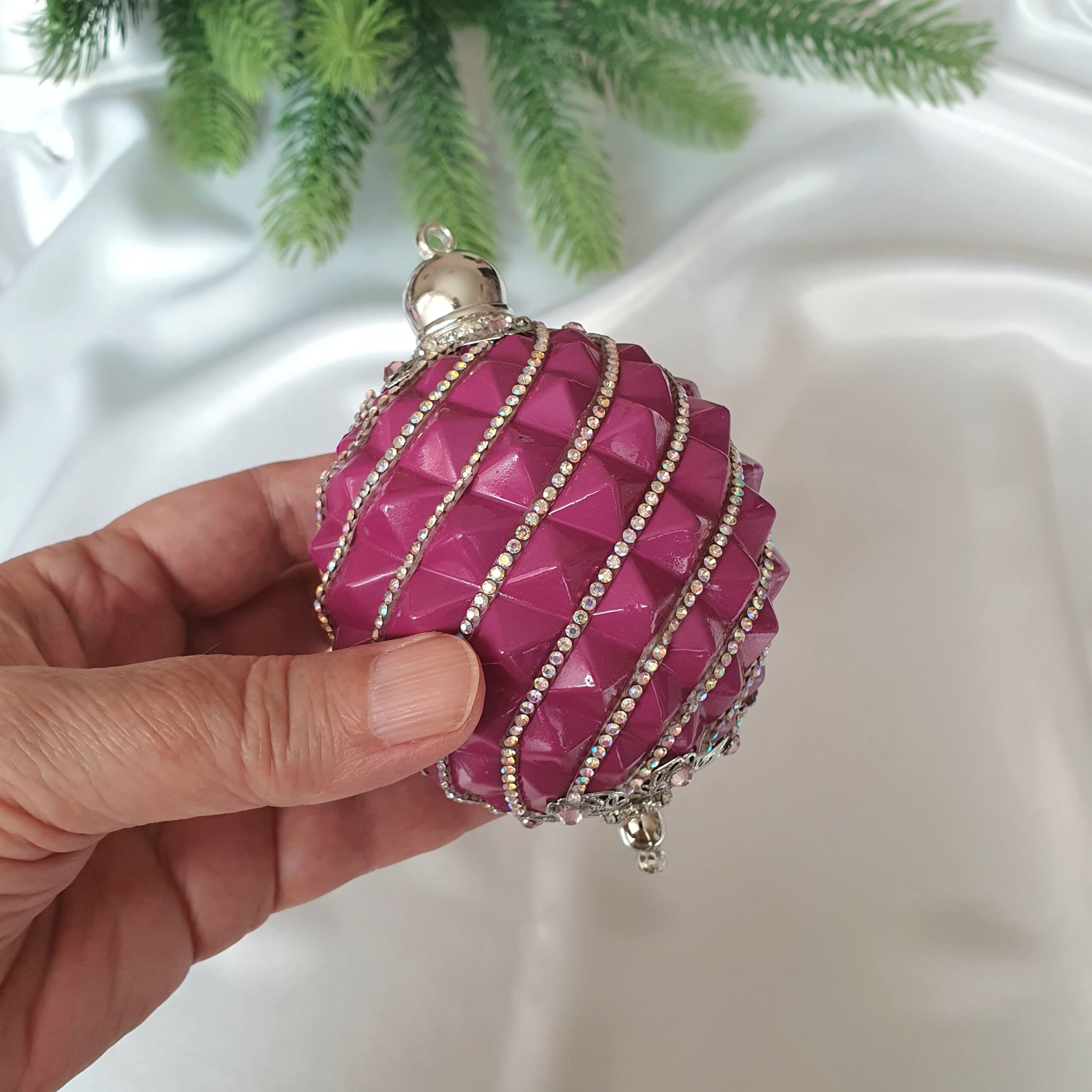 Fuchsia Pink Christmas Ornament Set – Handmade Luxury Christmas Tree Decor - Image 5