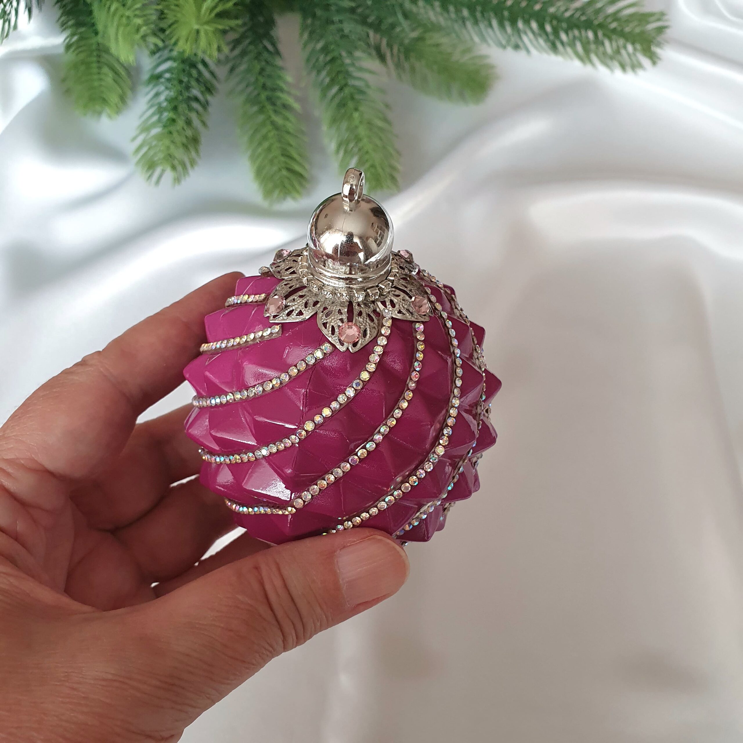 Fuchsia Pink Christmas Ornament Set – Handmade Luxury Christmas Tree Decor - Image 6