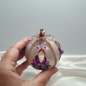 handmade blue purple and pink Christmas bauble