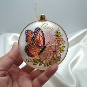 Personalized Christmas medallion with a name or special date, hand-painted on transparent plastic