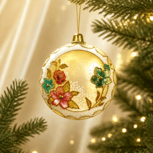 Delicate floral Christmas medallion hand-painted on transparent plastic